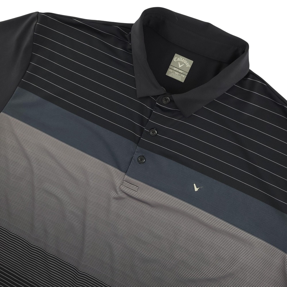 Callaway Opti-Dri Polo Shirt Mens 2XL Black Stripe Golf‎ Performance Stretch Top